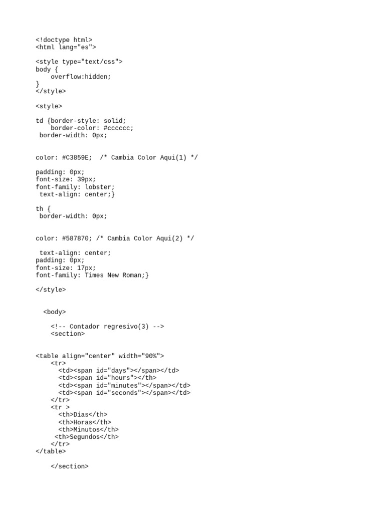 Codigo html contador regresivo de tiempo pdf
