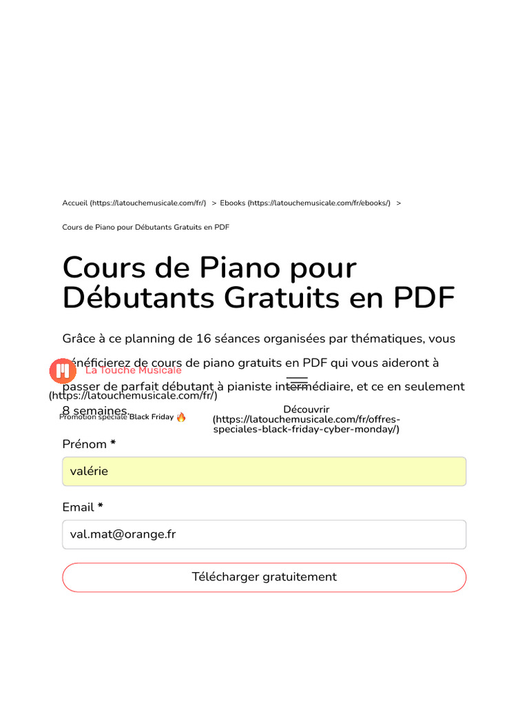 Cours de Piano Pour Débutants Gratuits en PDF - La Touche Musicale
