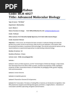 BCH 4027 Advanced Molecular Biology Syllabus 2023 - 2024