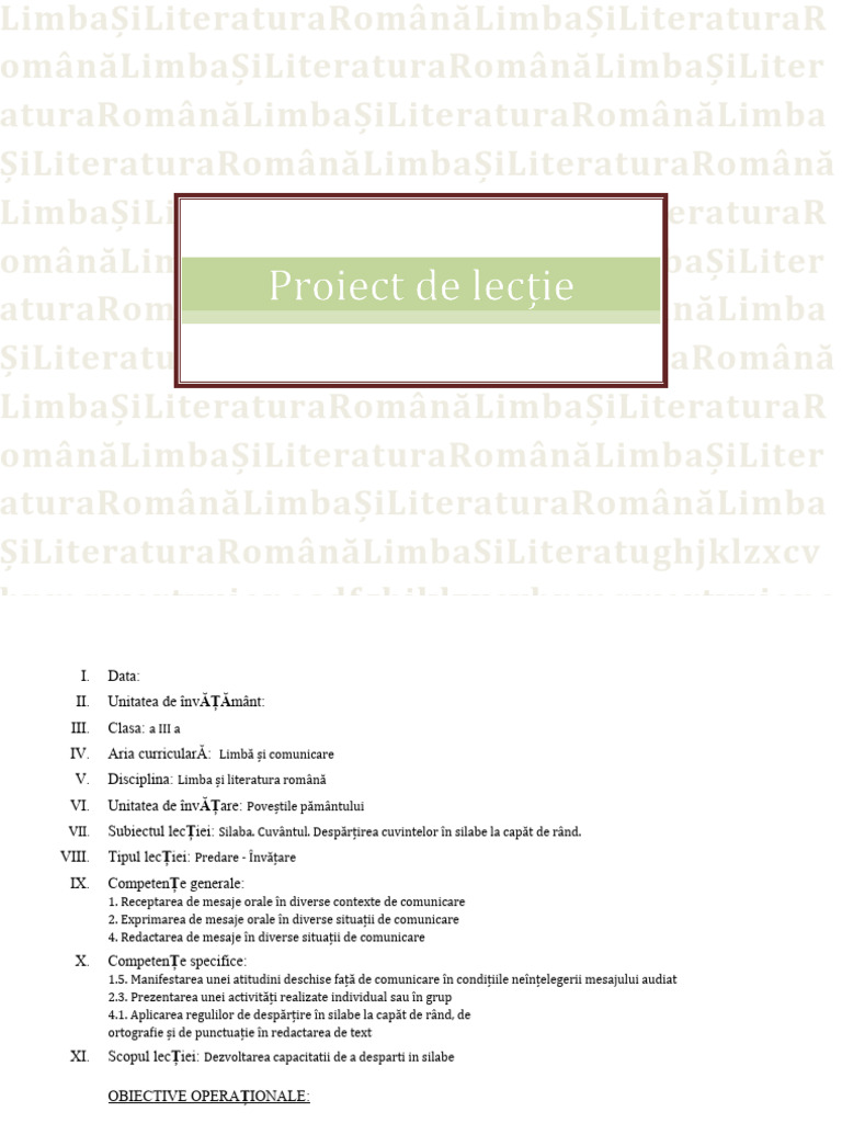 Proiect Didactic LB Si Lit Romana Cls III | PDF