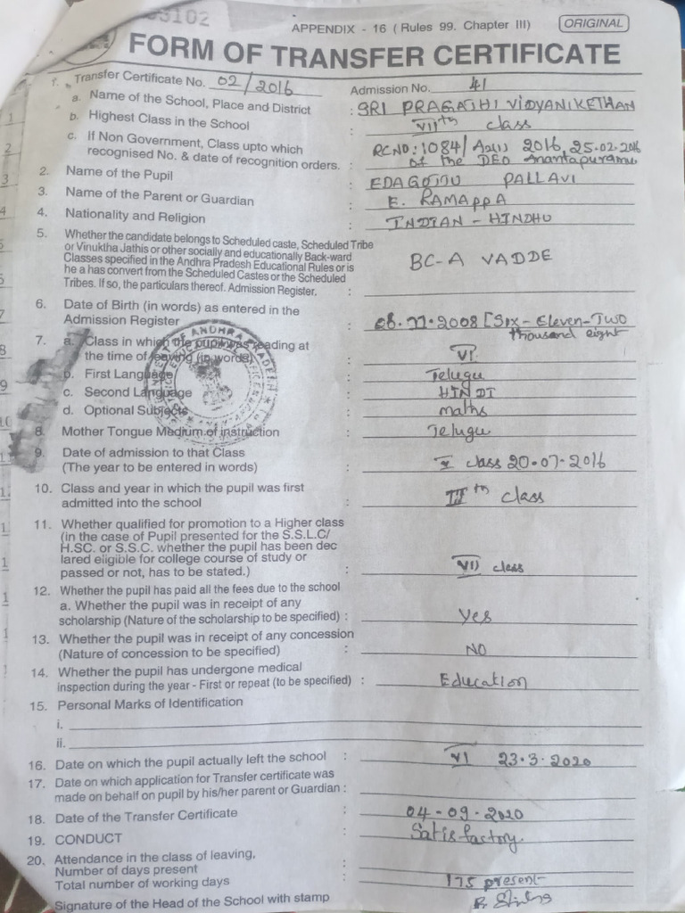 Transfer Certificate Format for Schools | PDF