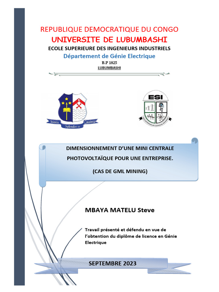MBAYA MATELU STEVE Memoire Bac 3 GE | PDF | Panneau solaire | Cellule ...