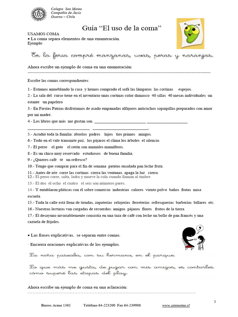 Guía de uso de la coma para 3° básico | PDF | Hogar, jardinería y bricolaje