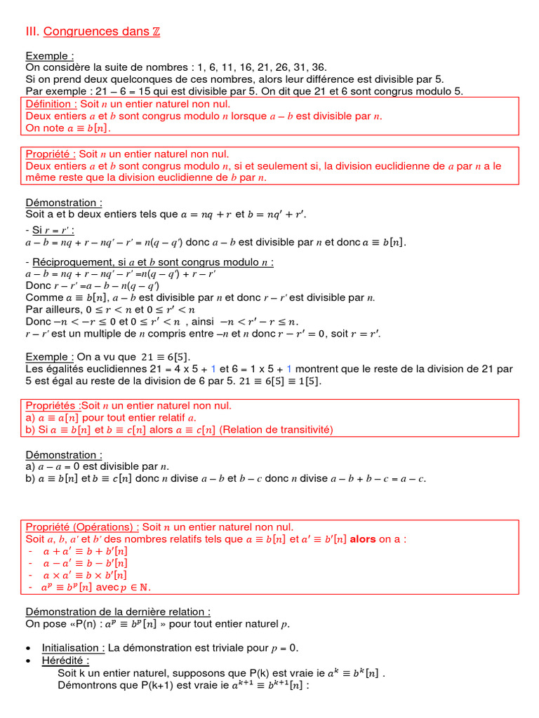 Congruences et propriétés modulo | PDF | Mathématiques | Algèbre générale