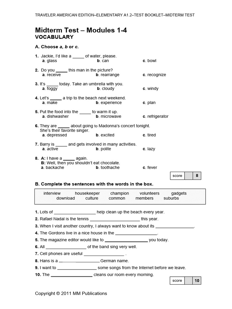 Traveler Amer - Elementary A1.2 - MIDTERM Test | PDF