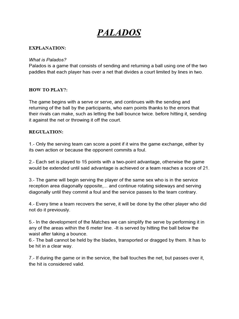 PALADOS | PDF | Games Of Physical Skill | Sports Rules And Regulations
