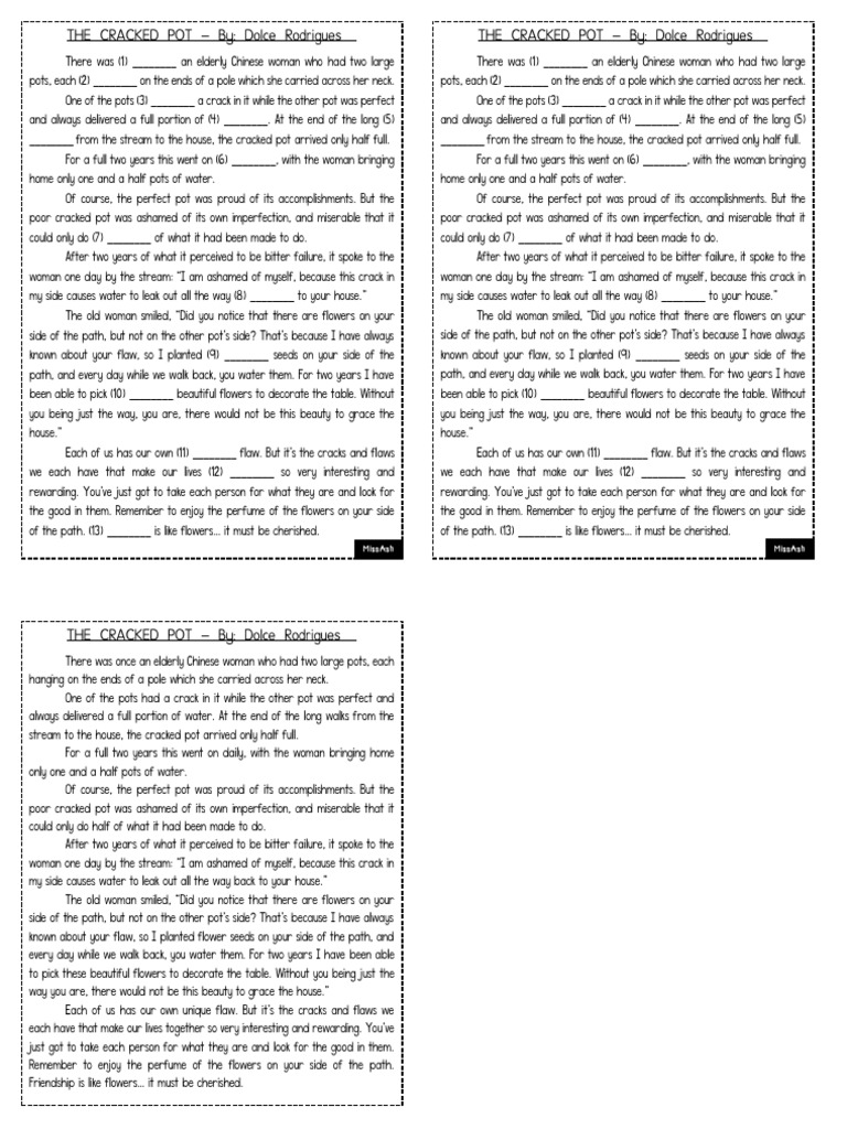 The Cracked Pot Listening Task Sheet | PDF