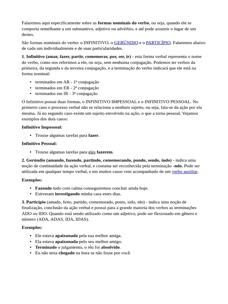 Formas Nominais do Verbo: Infinitivo, Gerúndio e Particípio | PDF ...