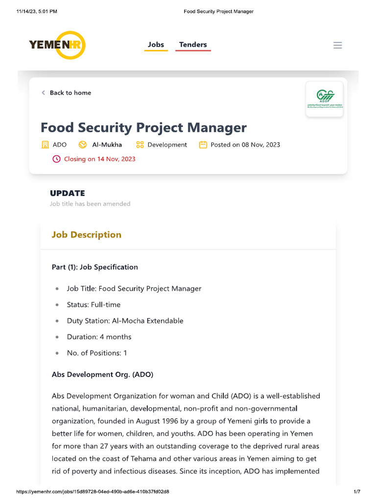 Food Security Project Manager - Abs | PDF