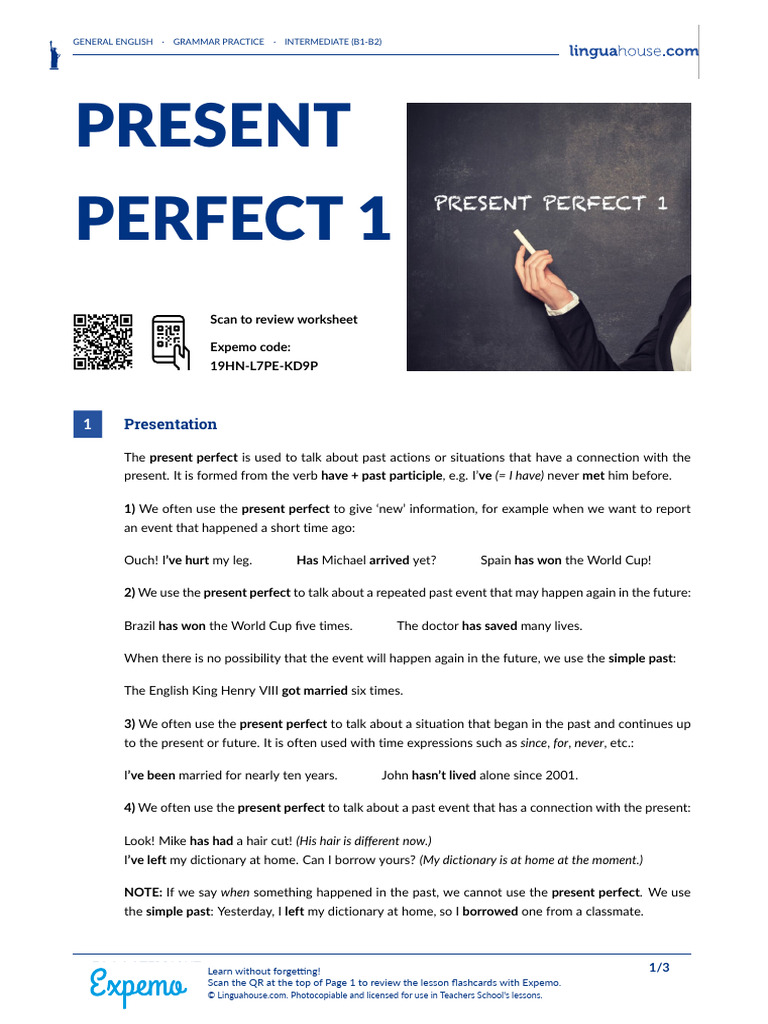Present Perfect Grammar Practice B1-B2 | PDF | Language Mechanics | Grammar