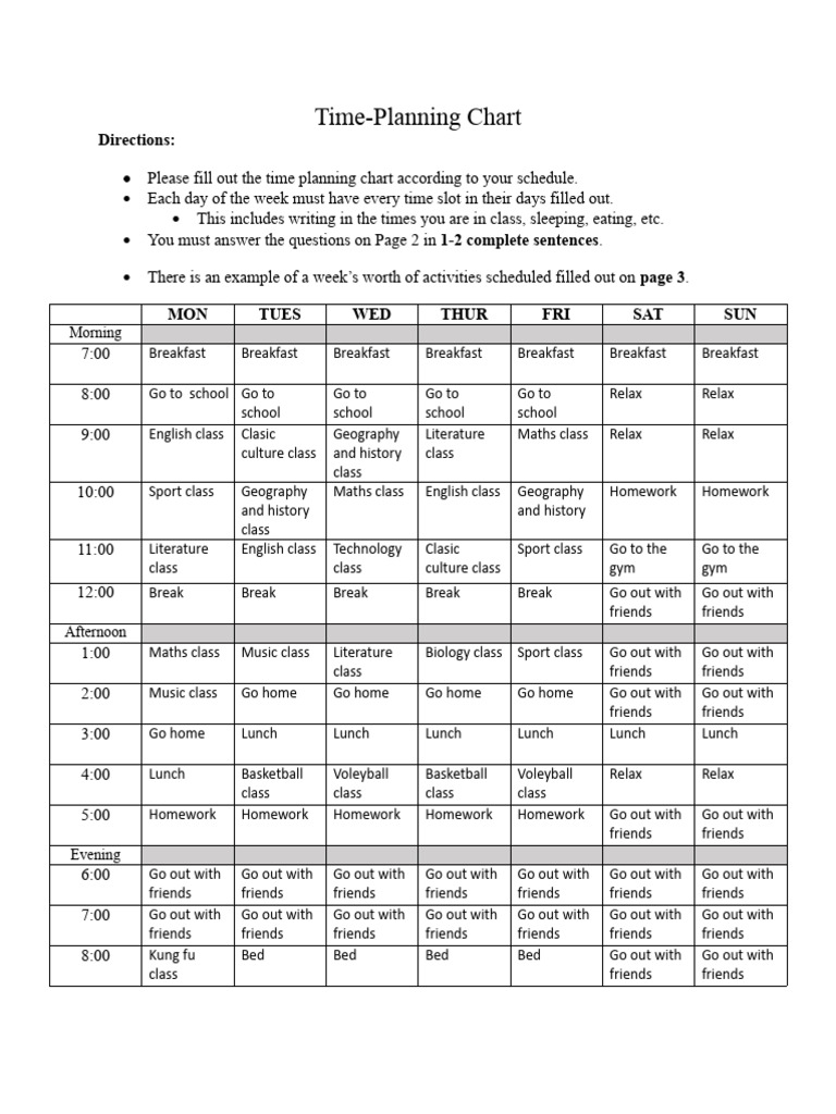 Weekly Time-Planning Chart Template | PDF | Foreign Language Studies ...