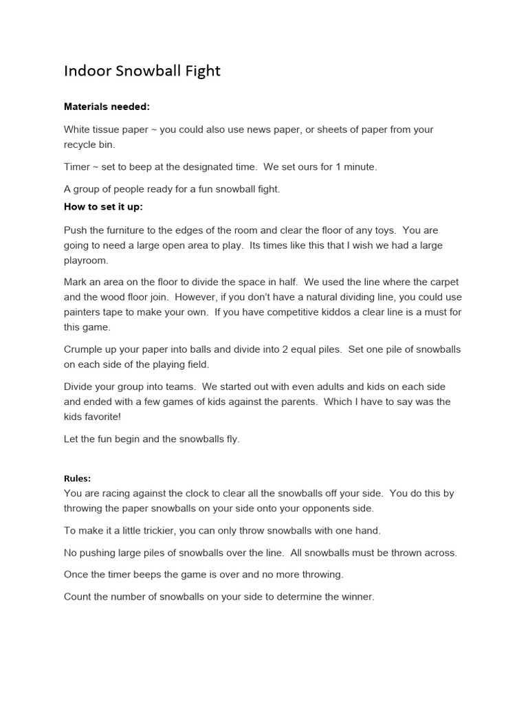 Snowball Fight Game | PDF