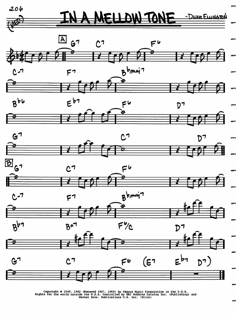 In A Mellow Tone (E Instr.) PDF