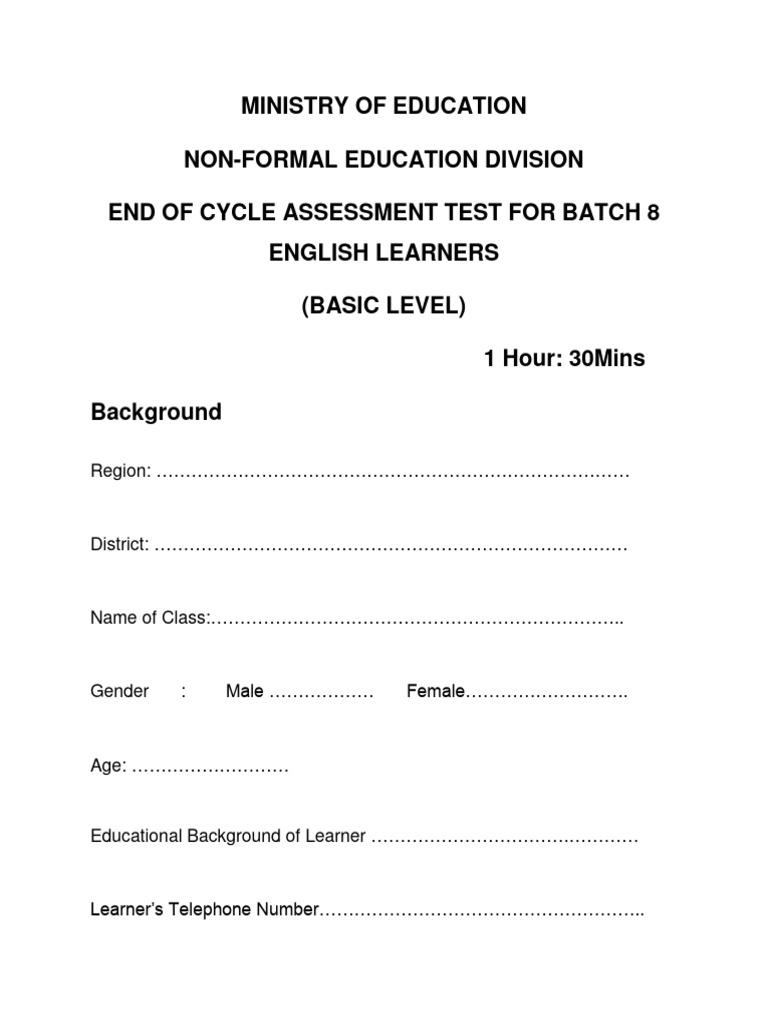 Basic Level Assessment Tool PDF