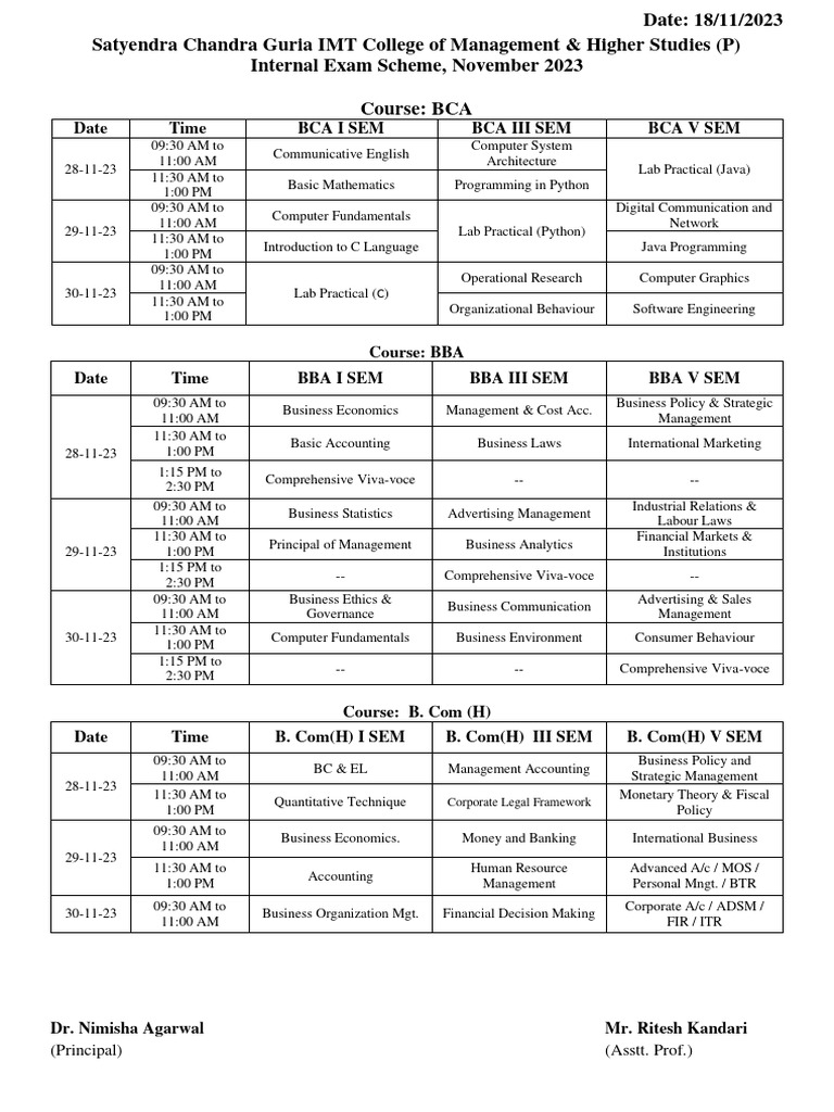 November 2023 Internal Exam Schedule | PDF | Search Engine Marketing ...