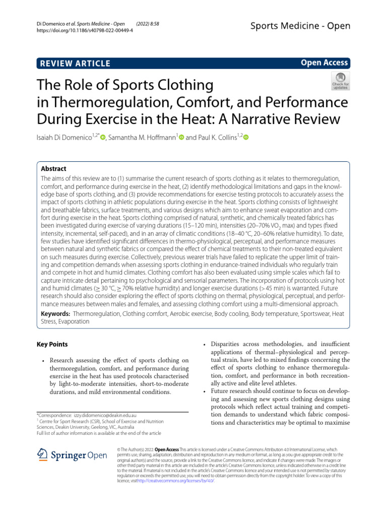 The Role of Sports Clothing in Thermoregulation, Comfort, and ...