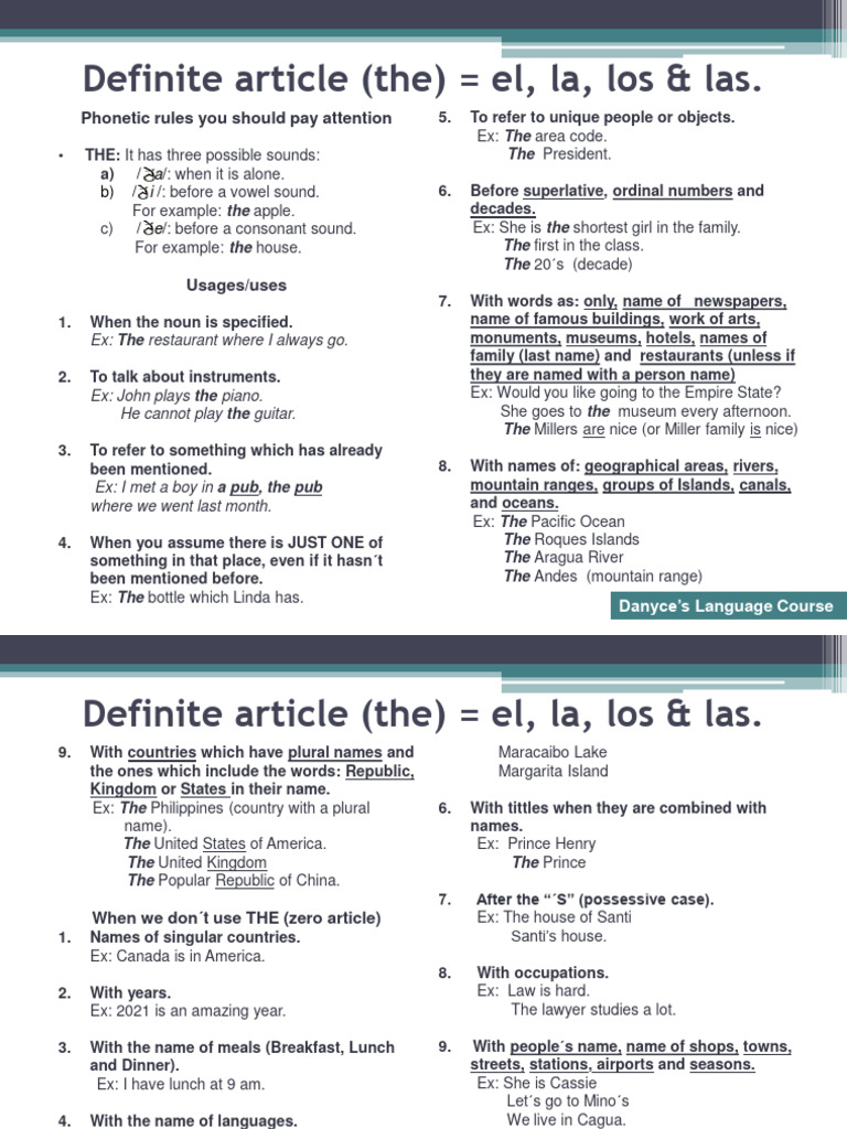 Definite Article Study Plan PDF Plural Lunch