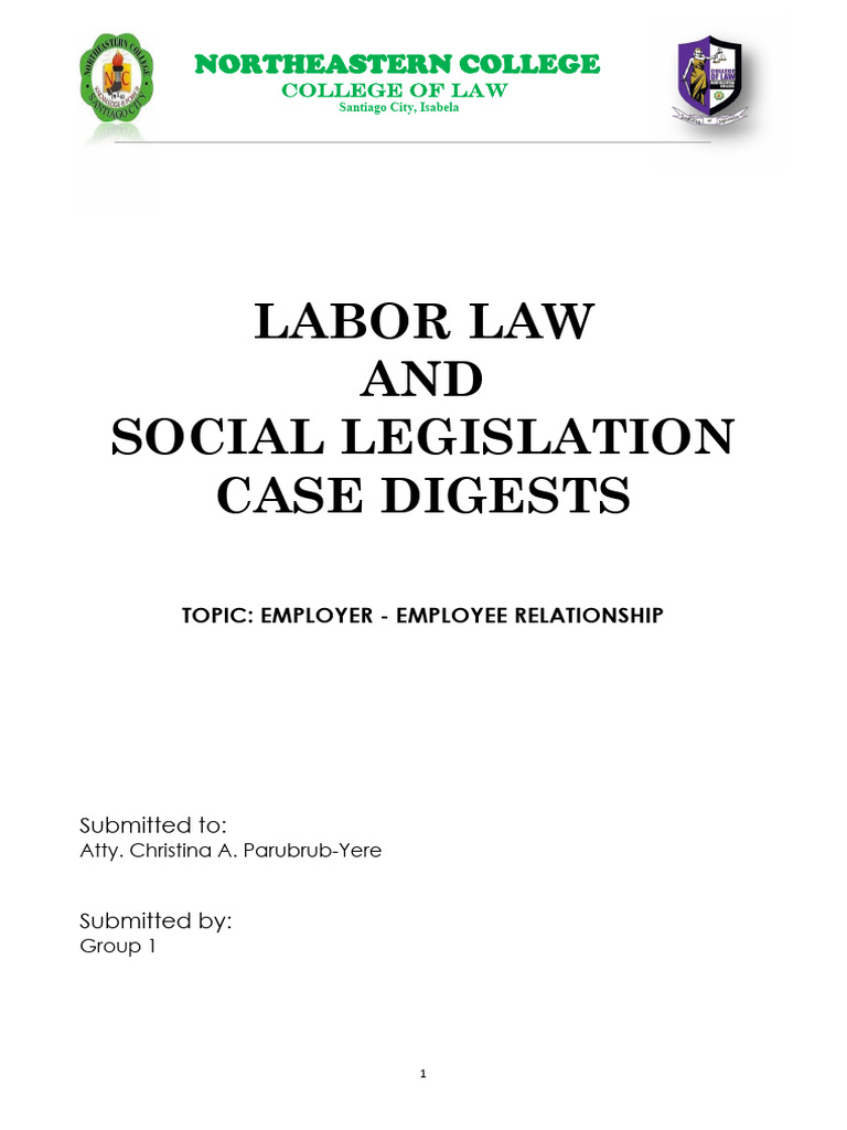 Group1 Employee Employer Relationship Case Digests PDF Employment