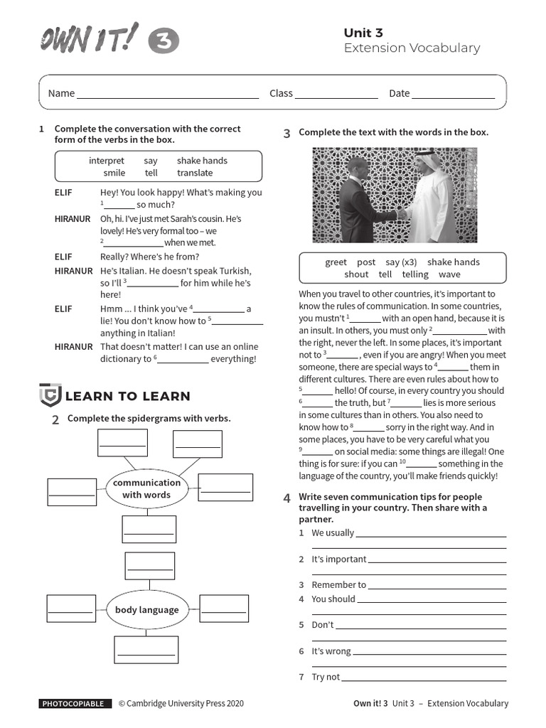 Vocabulary Extension Unit3 Without Answers PDF Vocabulary