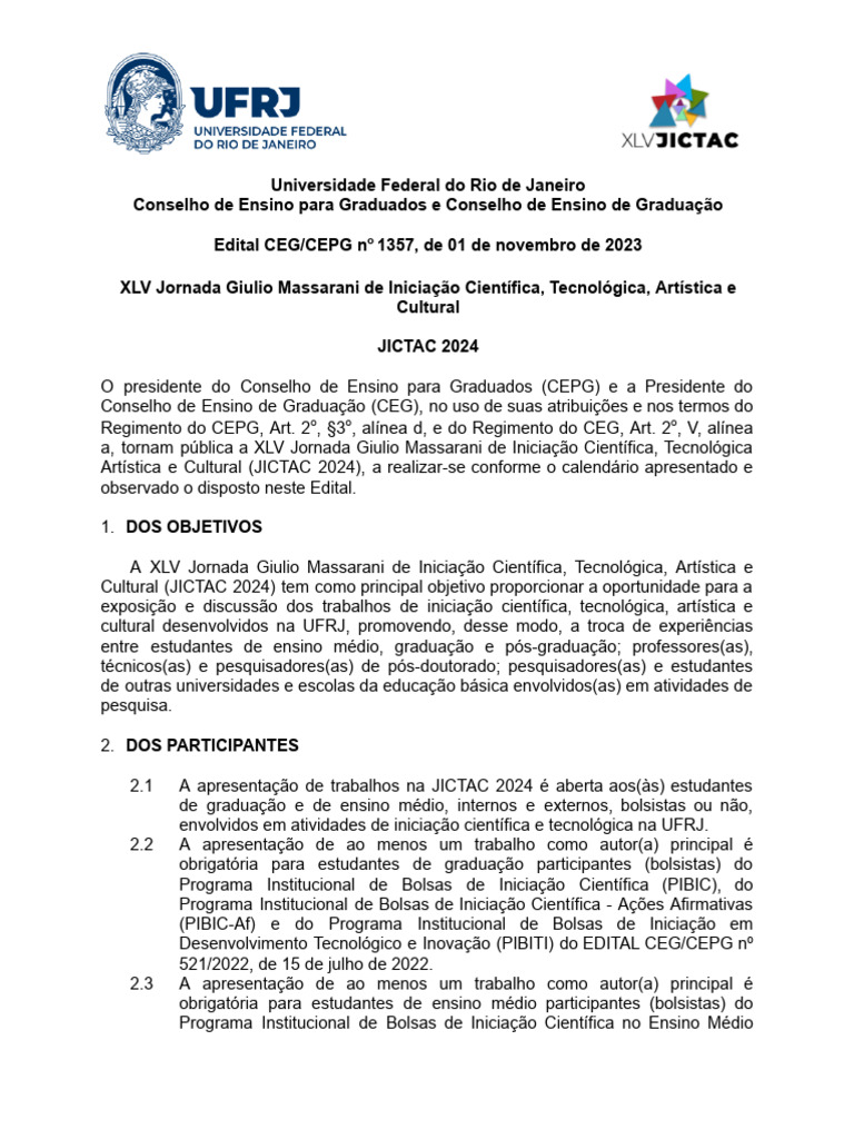 Edital JICTAC 2024 REV03 AP (CEG-CEPG) | Download grátis PDF | Pós ...