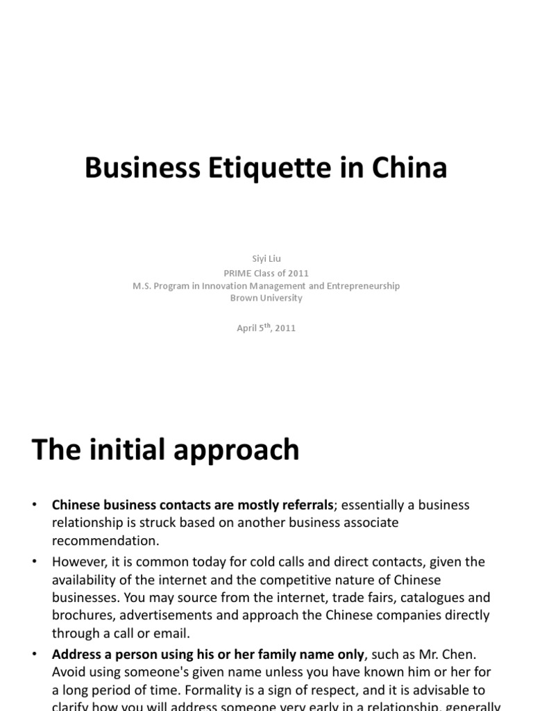 Business Etiquette In China Pdf Etiquette Taiwan