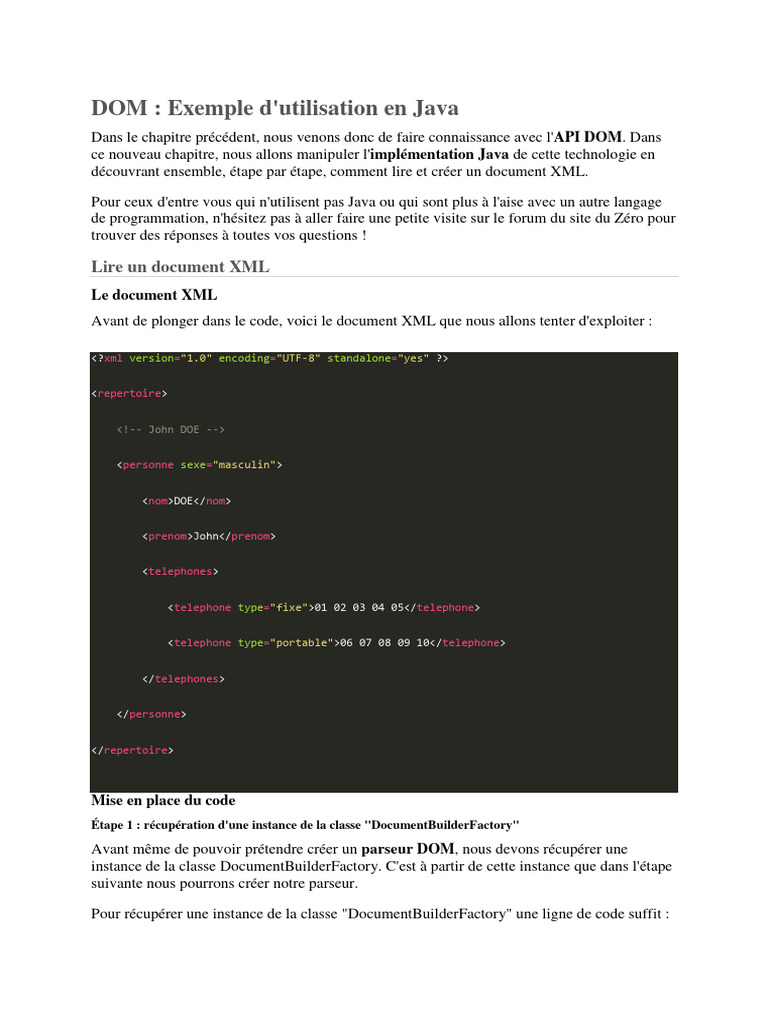 Utilisation du DOM en Java pour XML | PDF | XML | Langage de balisage