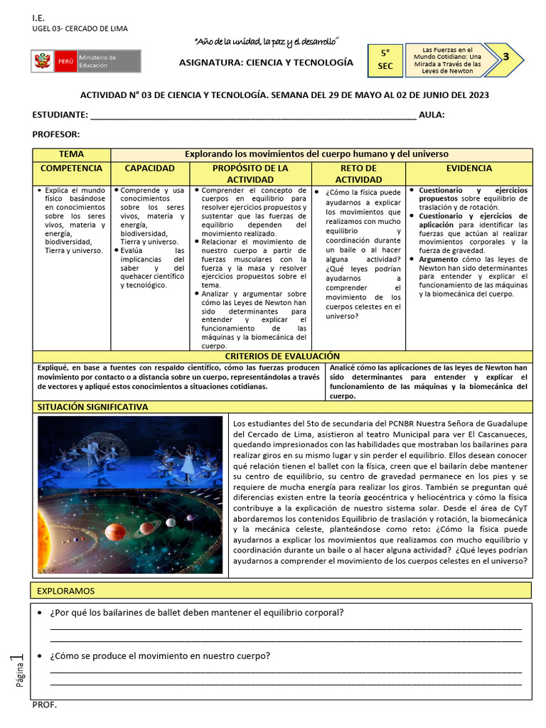 (PDF) 5° SEC. EDA 3 SEMANA 3 CYT Explica 2023 Explorando Los ...