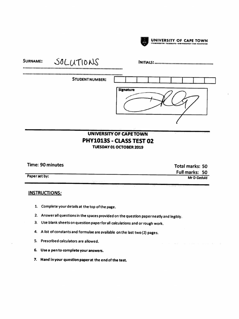 Class Test 2 - 1013S 2019 PSoln | PDF