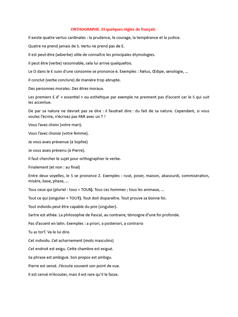 Règles d'orthographe en français | PDF | A priori et a posteriori ...