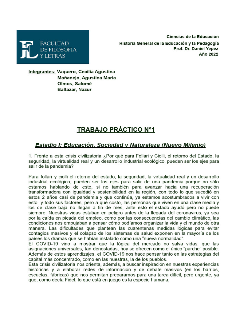 TP #1 - Historia General de La Educación y de La Pedagogía | PDF ...