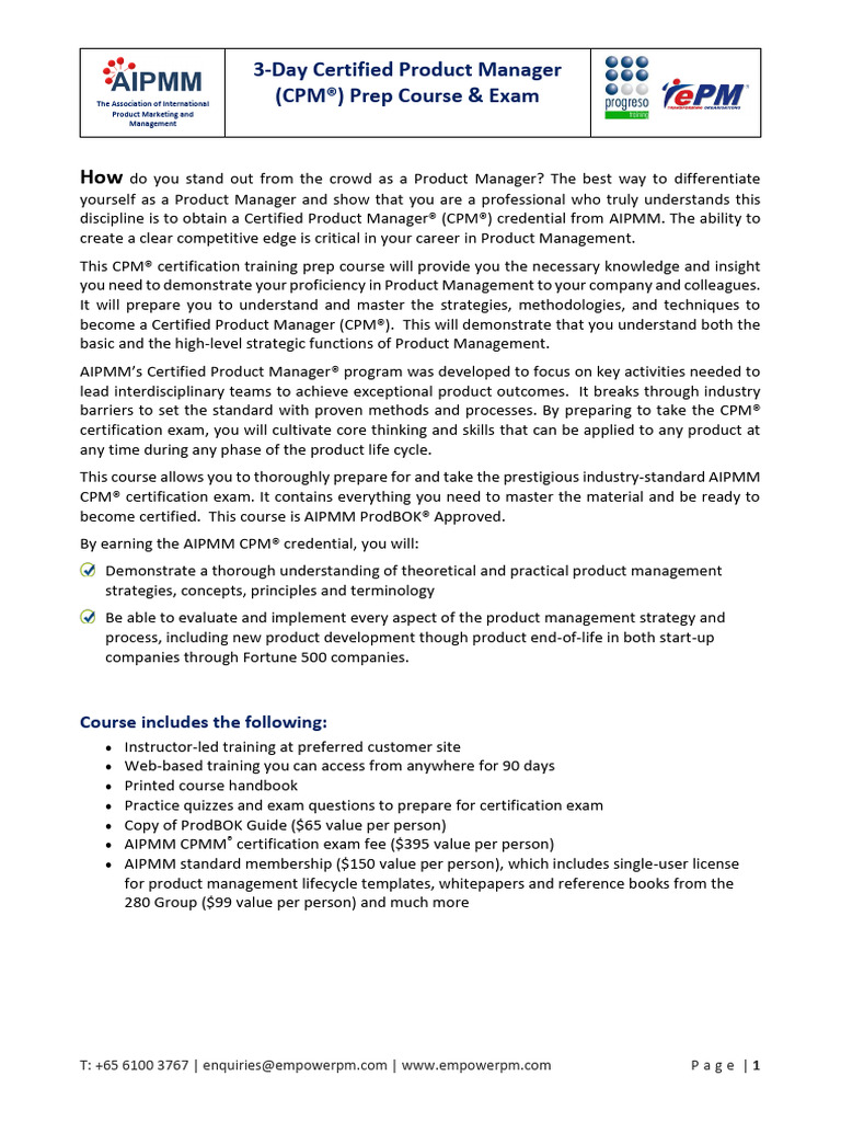 3day CPM ExamPrepCourse | PDF | Marketing | Product (Business)