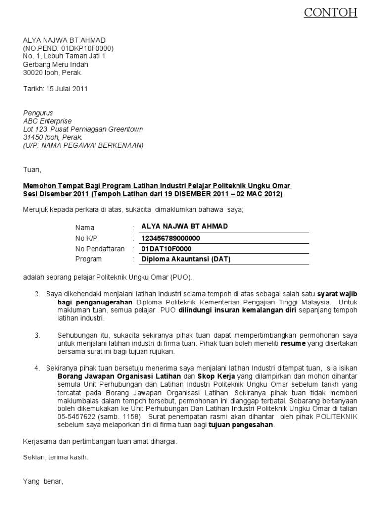 Contoh Surat An Tempatli