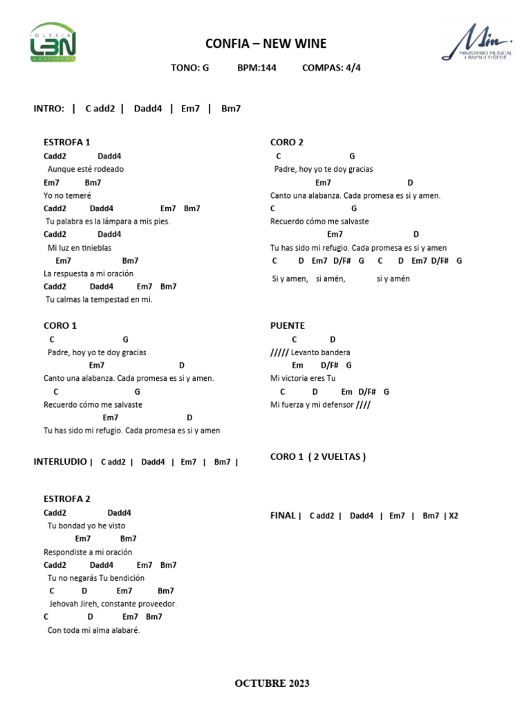 Confia New Wine Descargar gratis PDF Adoración Cristiana Y