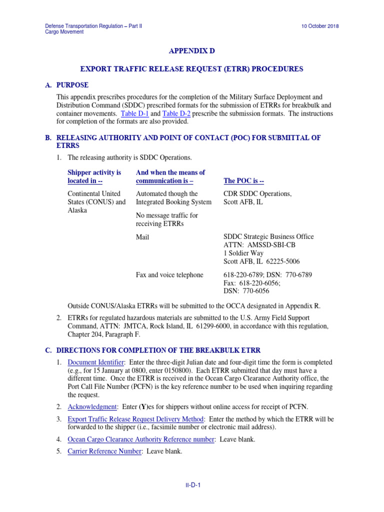 Dtr part ii app d pdf cargo consignee