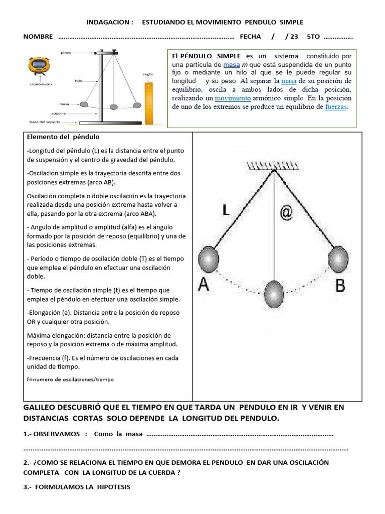INDAGACION Pendulo Simple | PDF | Péndulo | Oscilación