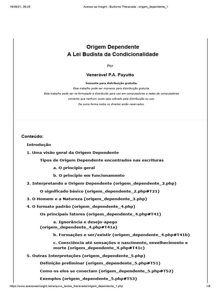 Origem Dependente no Budismo Theravada | PDF | Science | Conhecimento