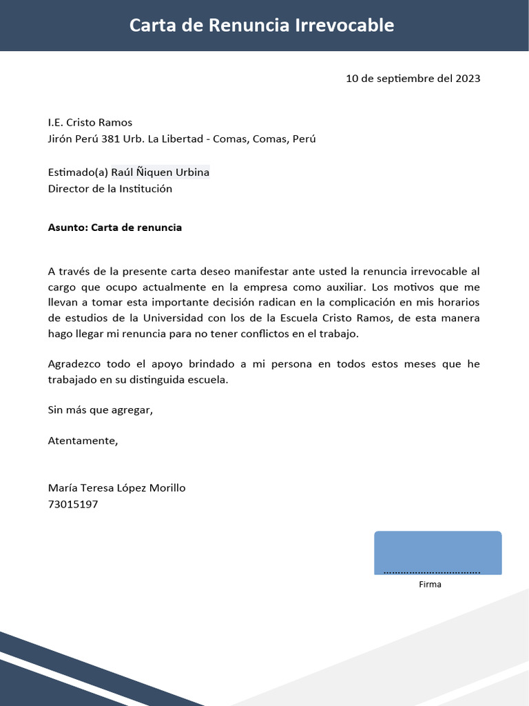 30 modelo de carta de renuncia irrevocable pdf
