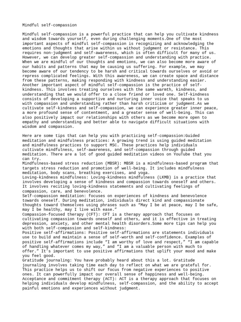 Mindful Self Compassion Pdf Mindfulness Compassion