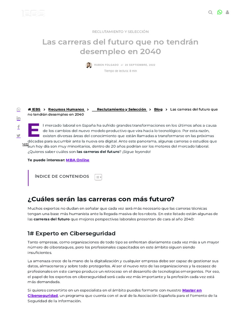 Carreras sin desempleo en 2040 | PDF | Inteligencia artificial ...