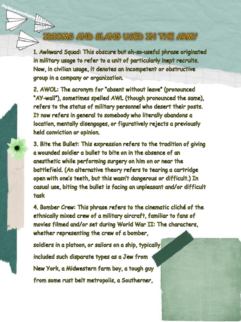 Homework idioms and slang used in the army pdf