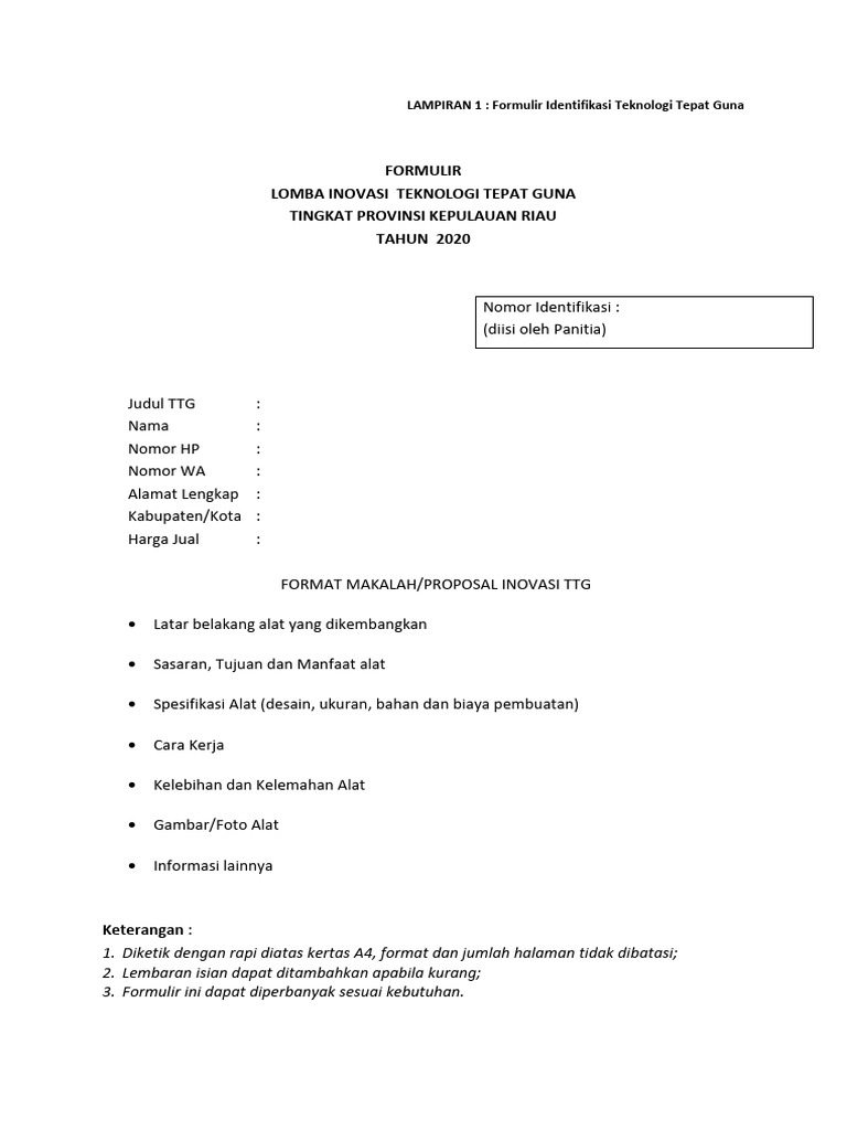 Formulir TTG Tahun 2020 | PDF | Bisnis | Komputer