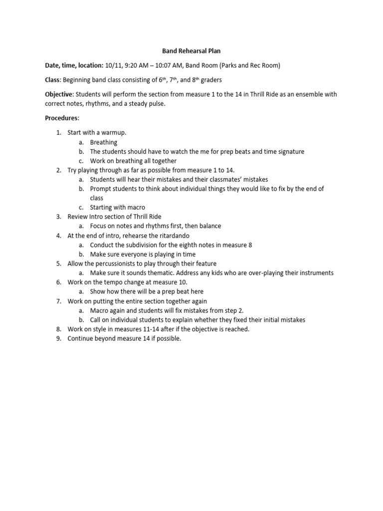 Thrill Ride Band Rehearsal Plan PDF