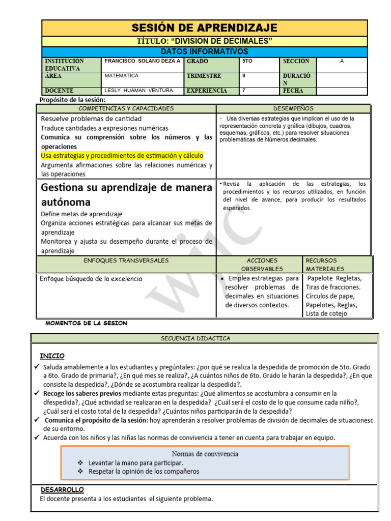Divisiones Decimales para 5to Grado | PDF | División (Matemáticas ...