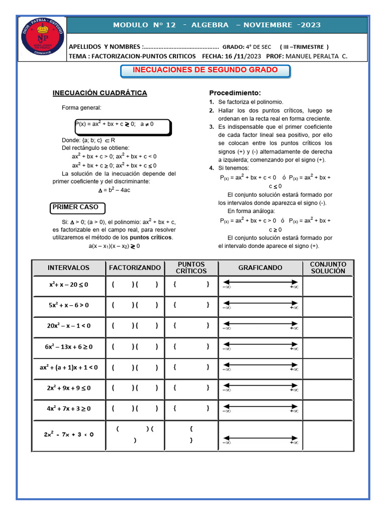 Inecuaciones De Segundo Grado PDF Objetos Matem ticos lgebra 