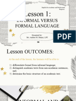 Lesson 1 - Informal Versus Formal Language