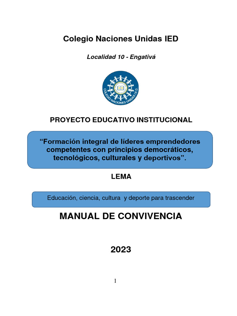 Manual de Convivencia Vigencia 2023 | PDF | Educación de la primera ...