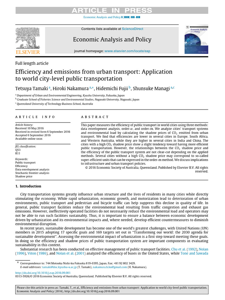 Urban Transport Efficiency and Emissions Analysis | PDF | Public ...