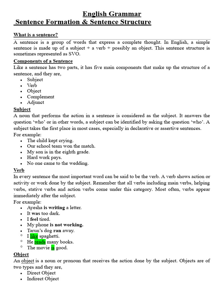 English Sentence Structure Explained | PDF | Verb | Subject (Grammar)