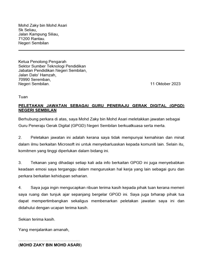Surat Peletakan Jawatan GPGD PDF