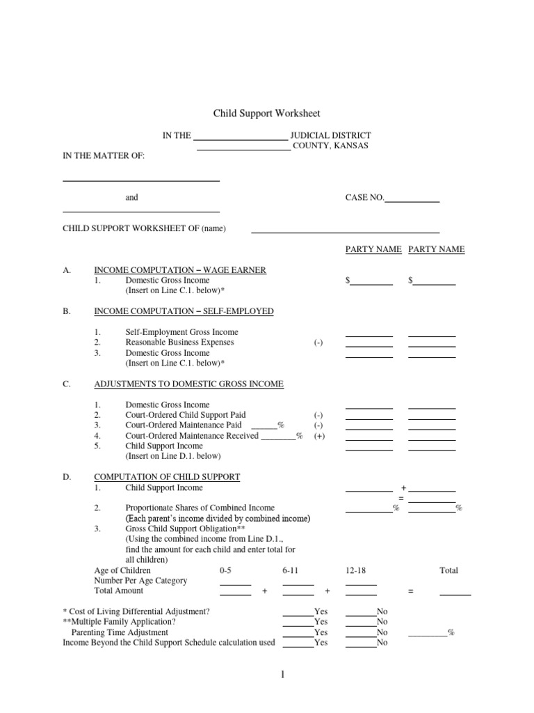 wake county child support worksheet b